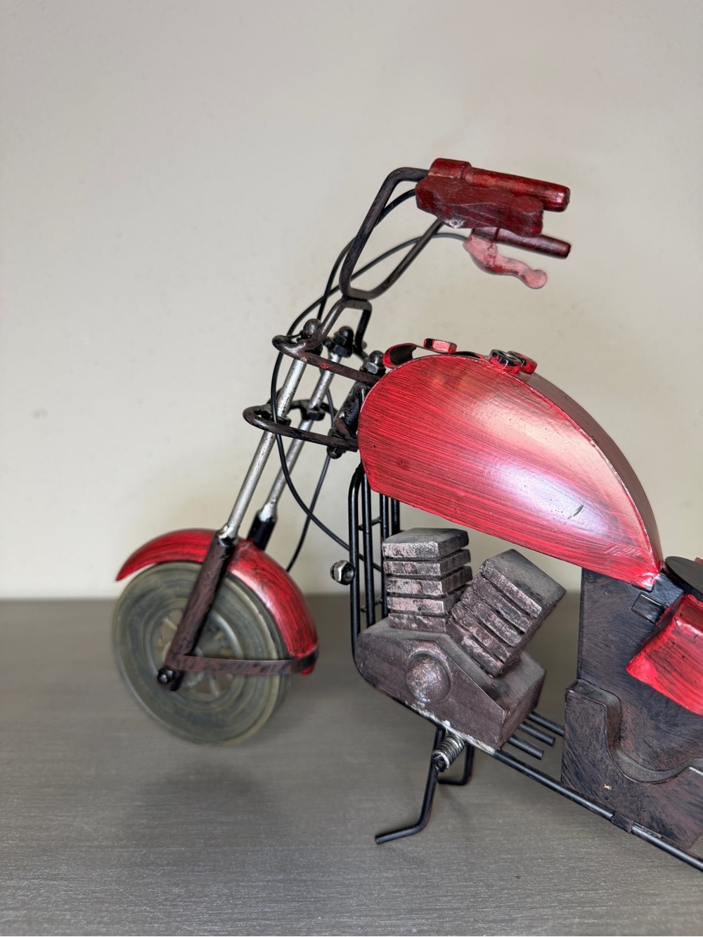 Handcrafted Motorcycle Art Sculpture Tabletop Home Decorative Metal 15” x9" Bike - Picture 5 of 7